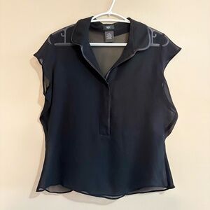 Vintage Y2K Mossimo Sheer Black Cap Sleeve Blouse Black Satin Trim